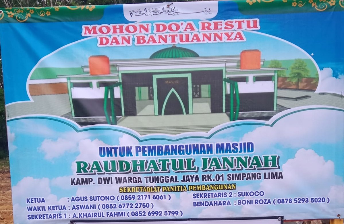 Peletakan Batu Pertama Pembangunan Masjid Raudhatul Jannah di Kampung Dwi Warga Tunggal Jaya